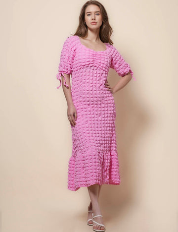 Ladies Square Collar Puff Sleeves Midi Dress SKD50224