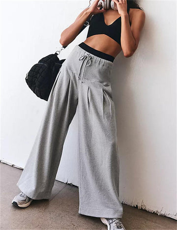 Ladies Solid Color Drawstring Soft Pants SKP602