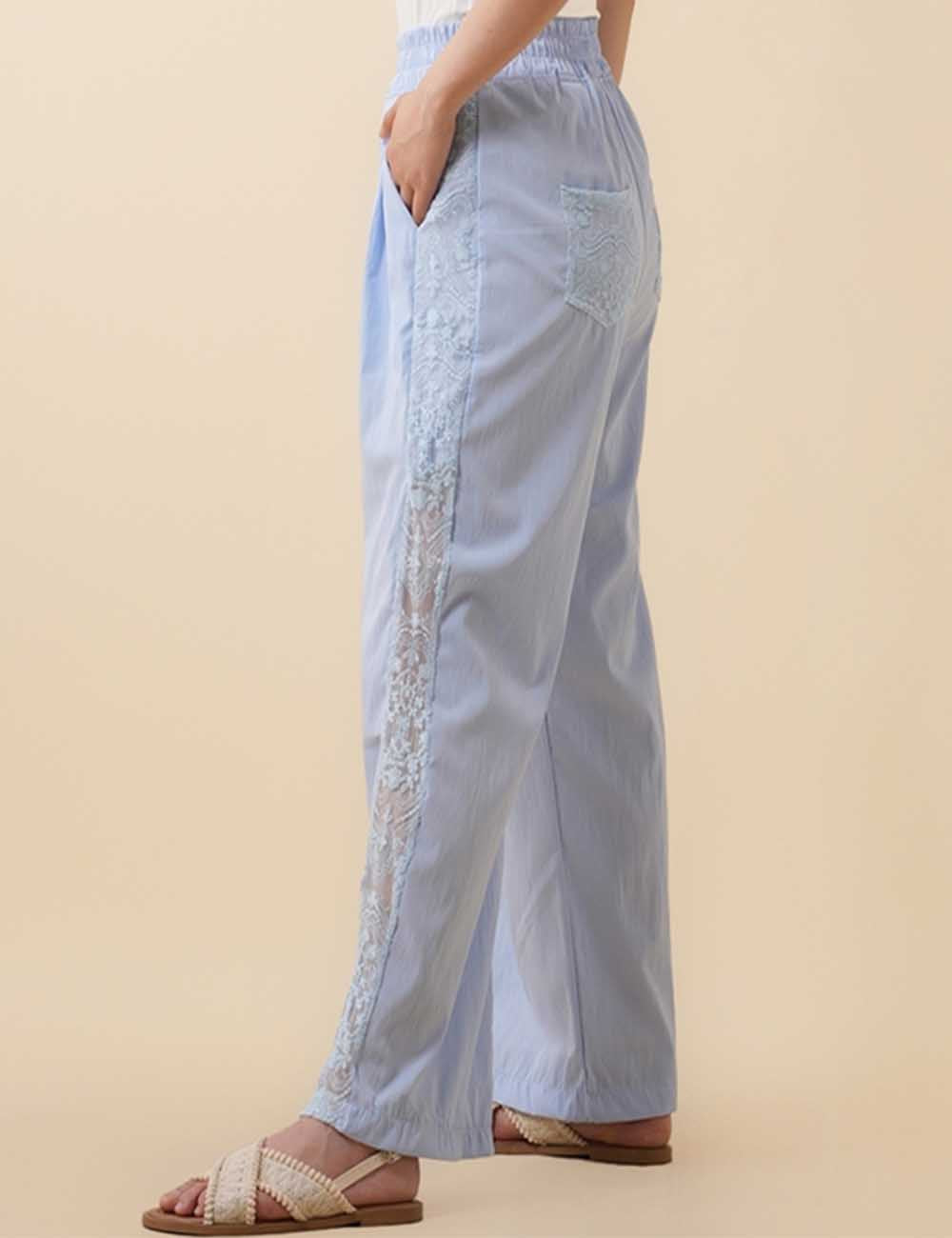 Ladies Lace Elastic Waist Wide Leg Pants