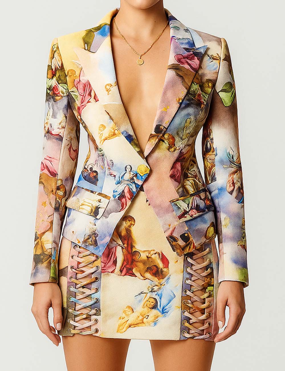 Ladies Elegant Lapel Print Blazer 62001