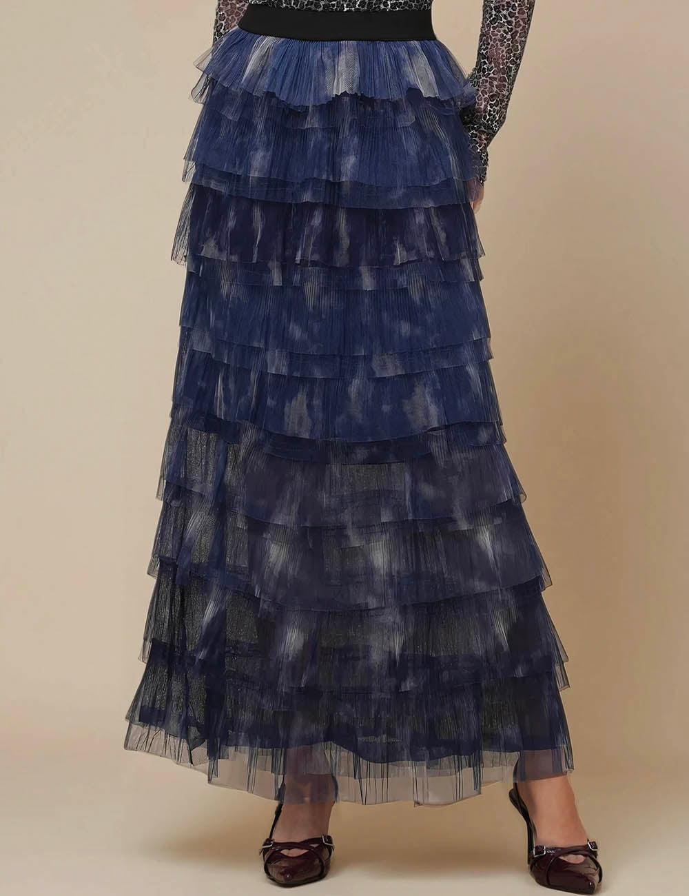 Ladies Print Ruffle Guazy Cake Maxi Skirt SKS51127