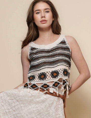 Ladies Round Neck Sleeveless Hollow Out Knit Vest SKT50133