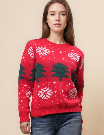 Ladies Merry Christmas Pullover Christmas Tree Sweater SKT4928