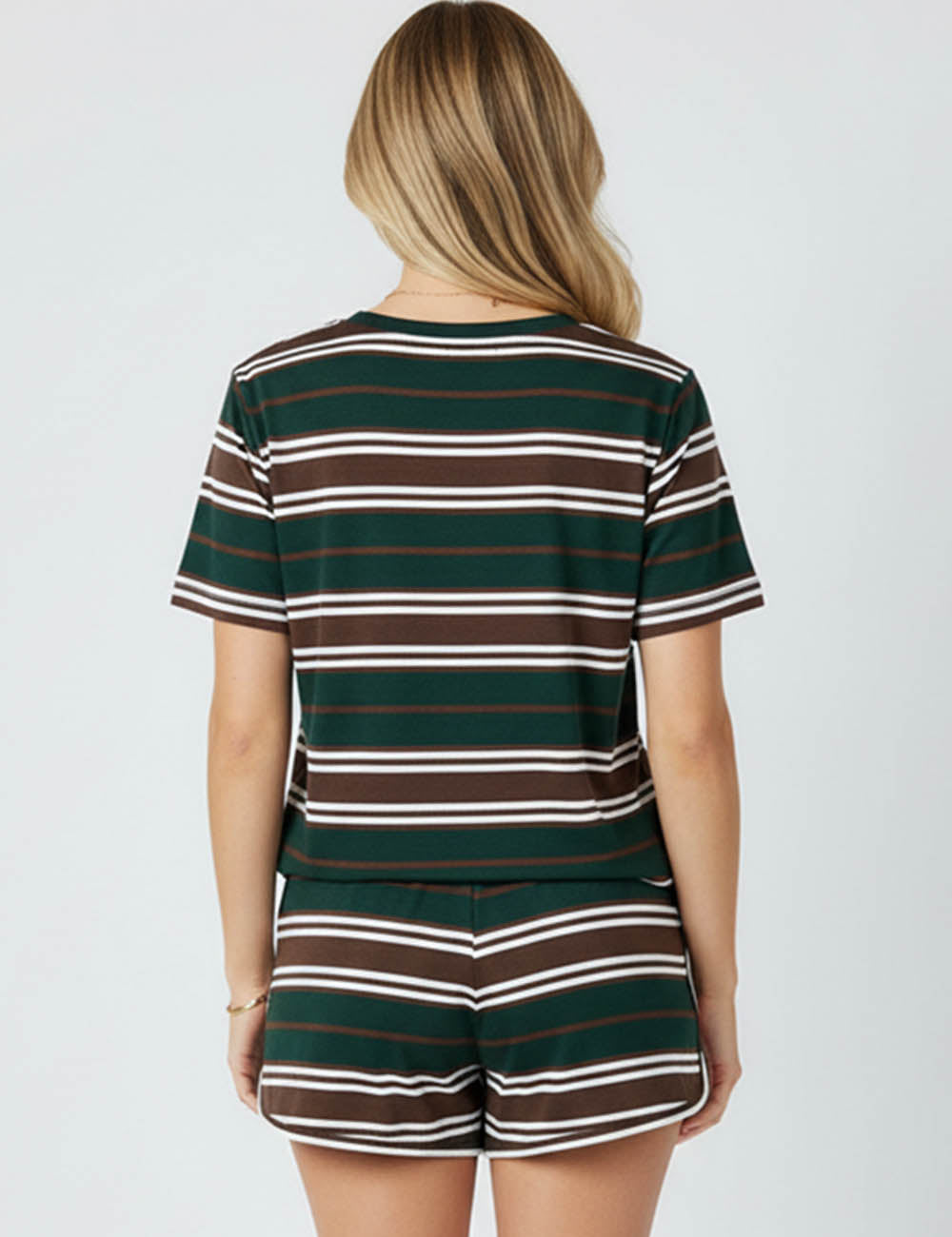 Ladies Striped Short Sleeves Top & Wide Leg Shorts 2PCS Set