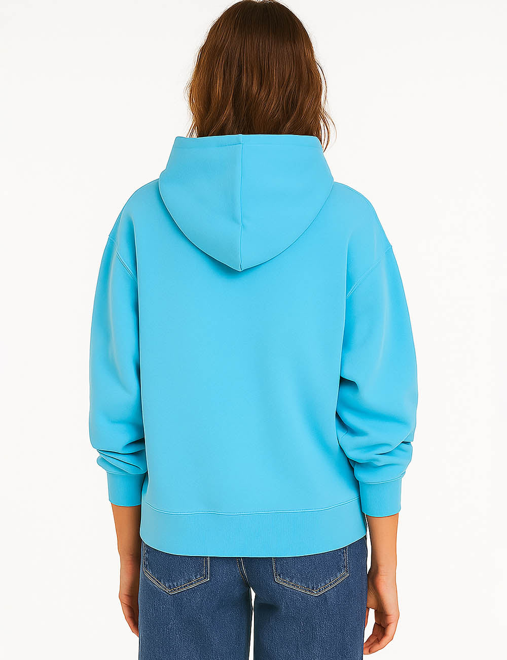 Ladies Solid Color Hooded Collar Kangaroo Pocket Sweatshirt