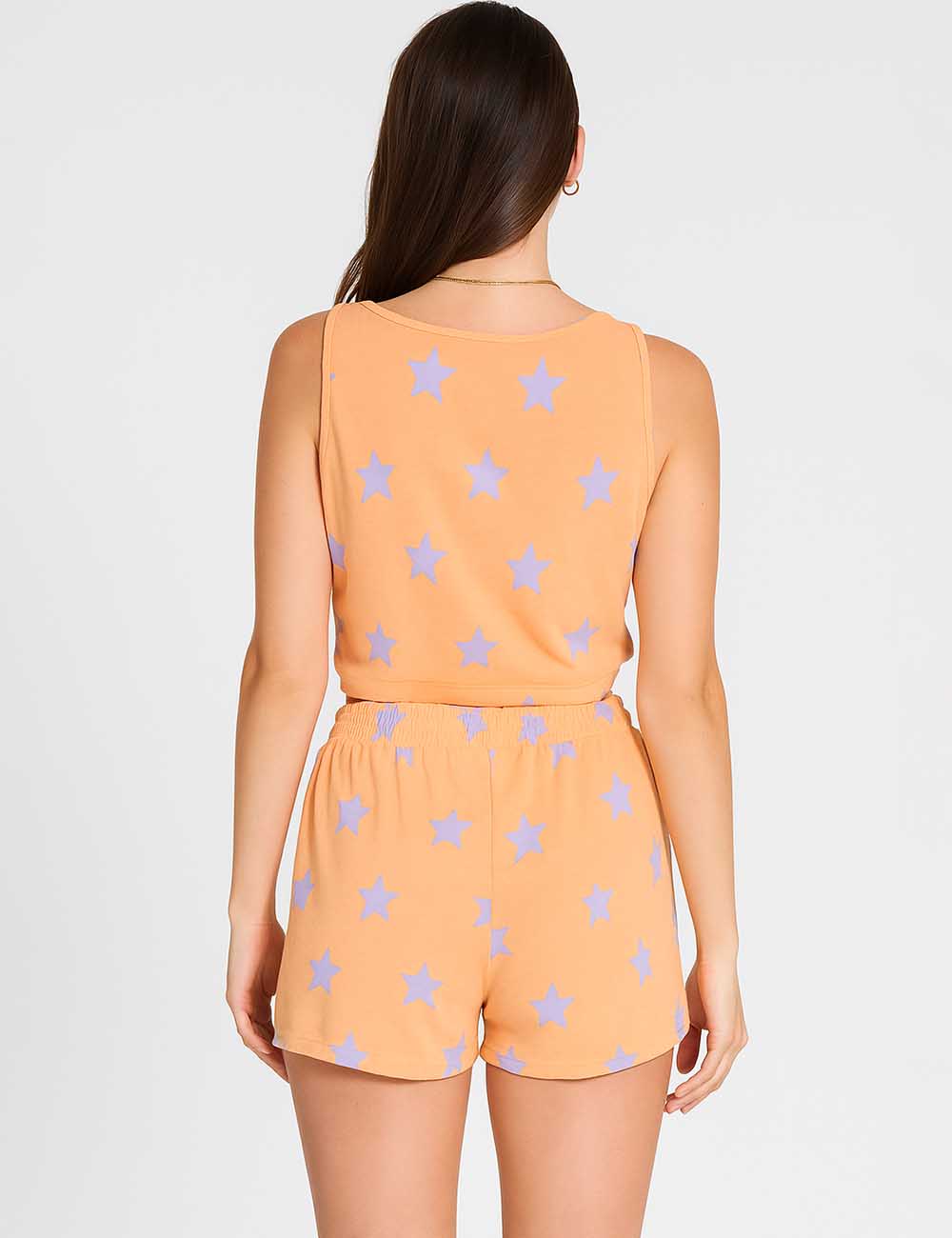 Ladies Star Print U-Neck Tank Top & Shorts 2PCS Set