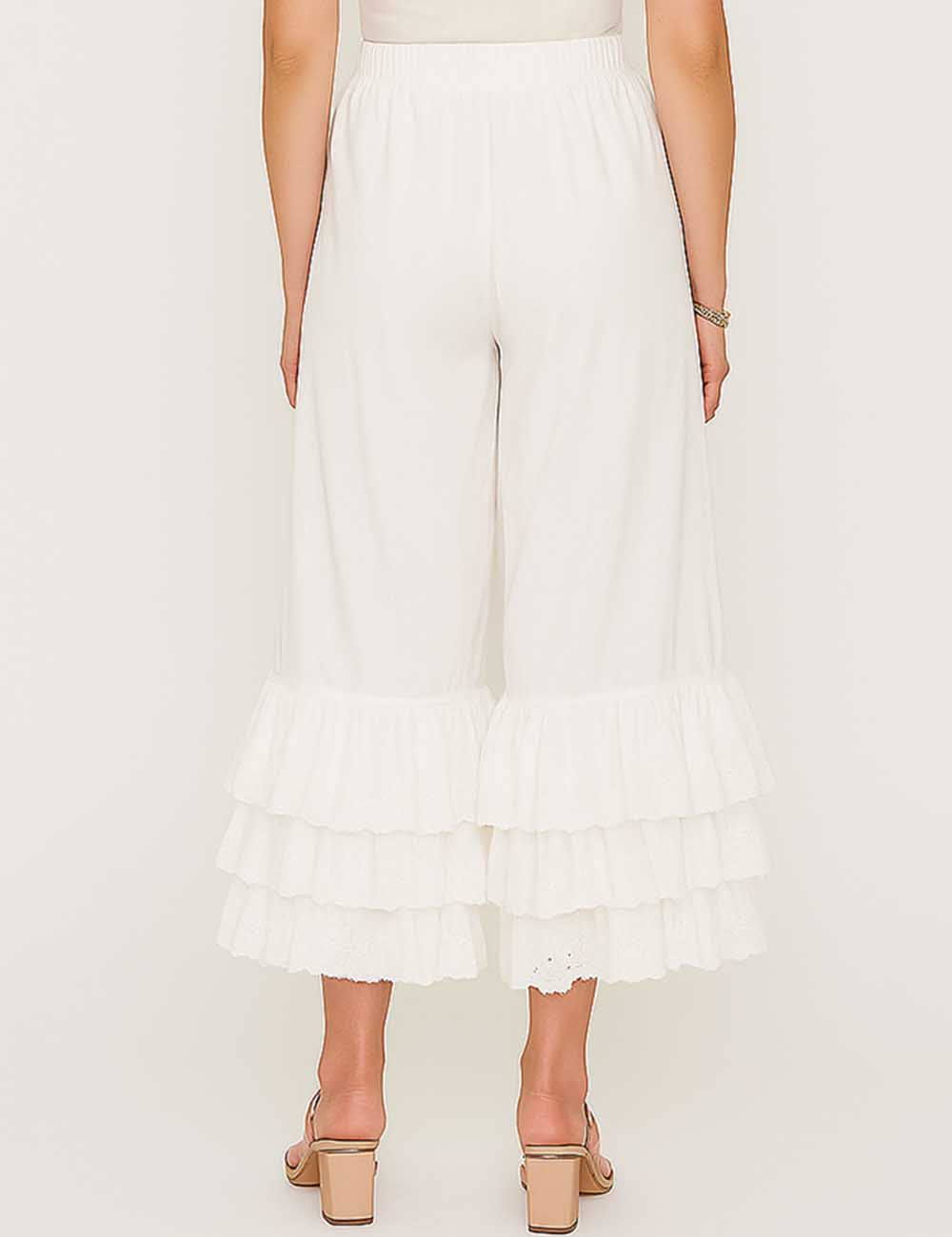 Ladies Elastic Waist Eyelet Hollow Out Tiered Ruffle Pants