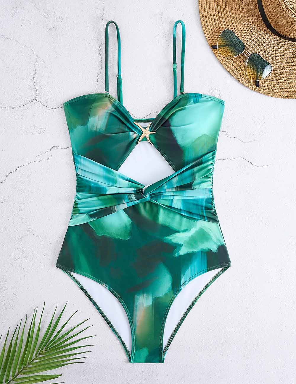 Ladies String Shoulder Back Open One Piece Swimwear with Salong