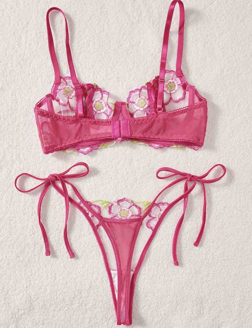 Ladies Floral Embroidery See Through 2PCS Lingerie Set 8HF6061