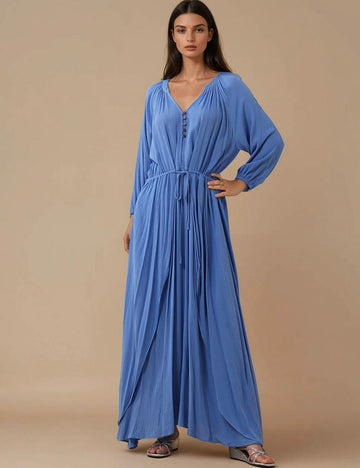 Ladies Solid Color Guazy V-Neck Maxi Dress SKD5K16