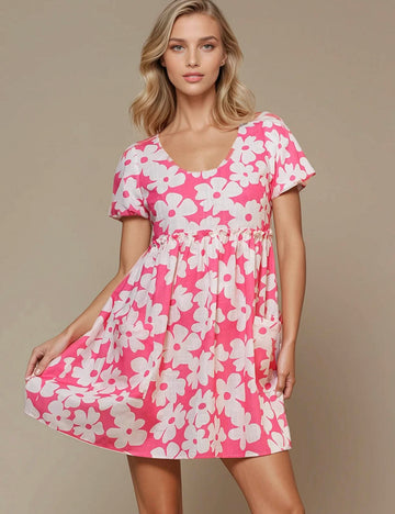 Ladies Flower Print Color Block Mini Dress SKD50289