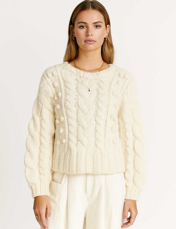 Ladies Solid Color Heart Pattern Long Sleeves Chunky Sweater