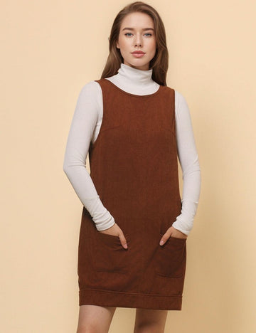 Ladies Daily Corduroy Rib Sleeveless Mini Dress SKD4794