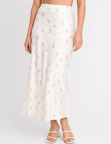 Ladies Stain Floral Print Midi Skirt