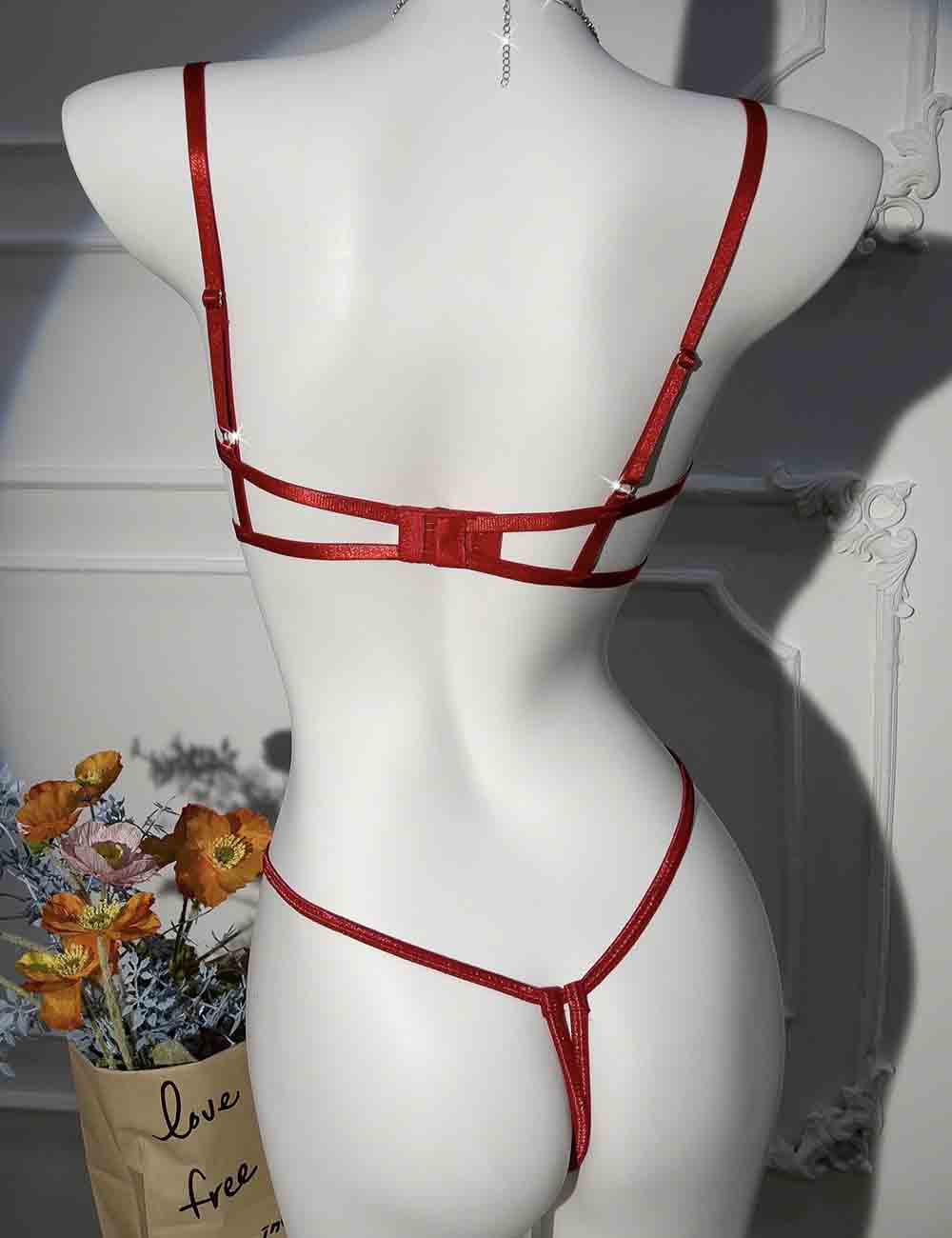Ladies Open Cup T-String Spicy 2PCS Lingerie Set 8HF4190