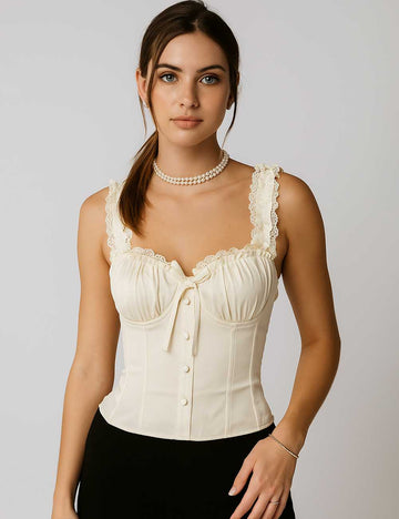 Ladies Sweetheart Neckline Embroidery Eyelet Strap Shoulder Vest