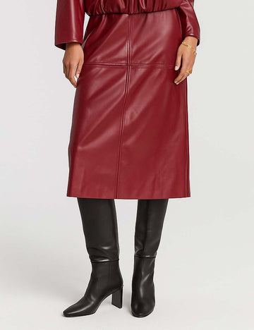 Ladies Solid Color Back Split Leather Midi Skirt