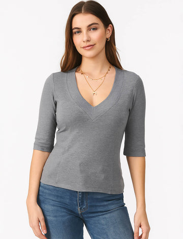 Ladies See Sheer Solid Color V-Neck Pullover Short Sleeves Top