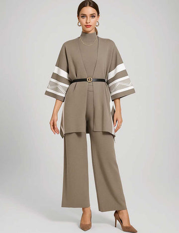 Ladies Knit Sweater& Belt Shawl & Pants 3PCS Set