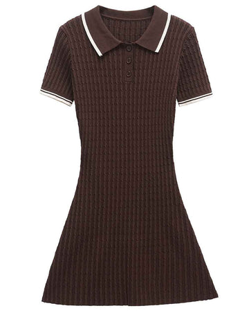 Ladies Color Block Short Sleeves Knit Mini Dress