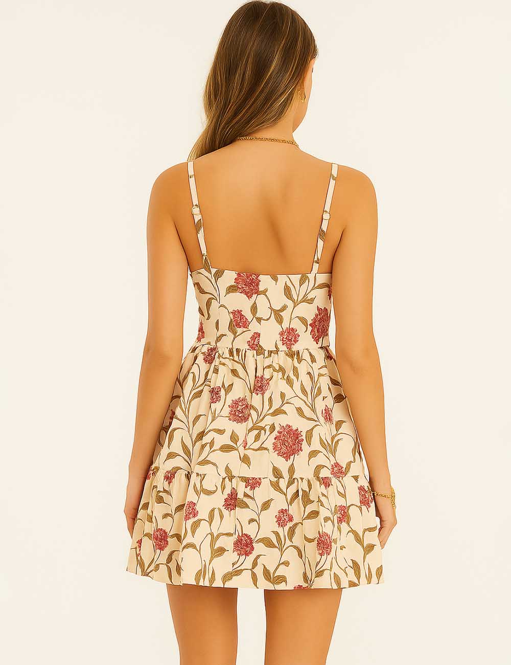 Ladies Floral Print Square Neck String Shoulder Mini Dress