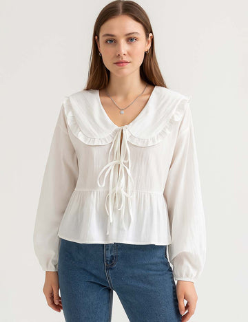 Ladies Solid Color Turndown Collar Shirt B63060