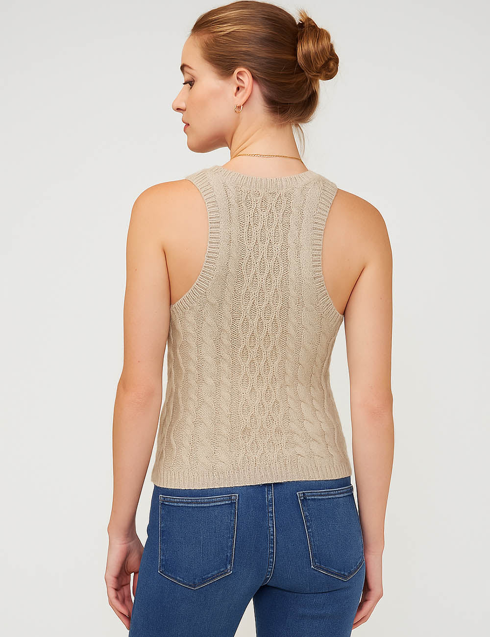Ladies Classic Cable Knit U-Neck Vest