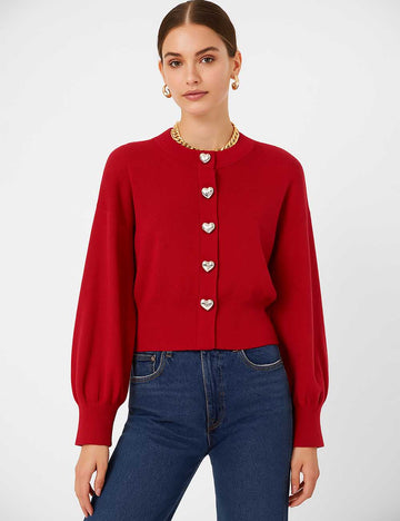 Ladies Solid Color Heart Button Knitted Cardigan