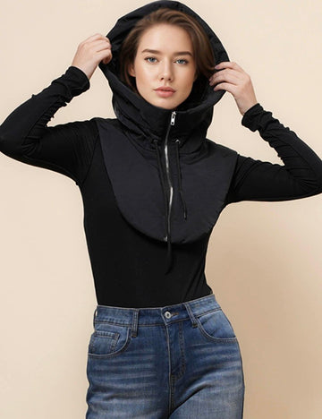 Ladies Puff Cotton Padded Faux Hooded Collar Vest SKT4977