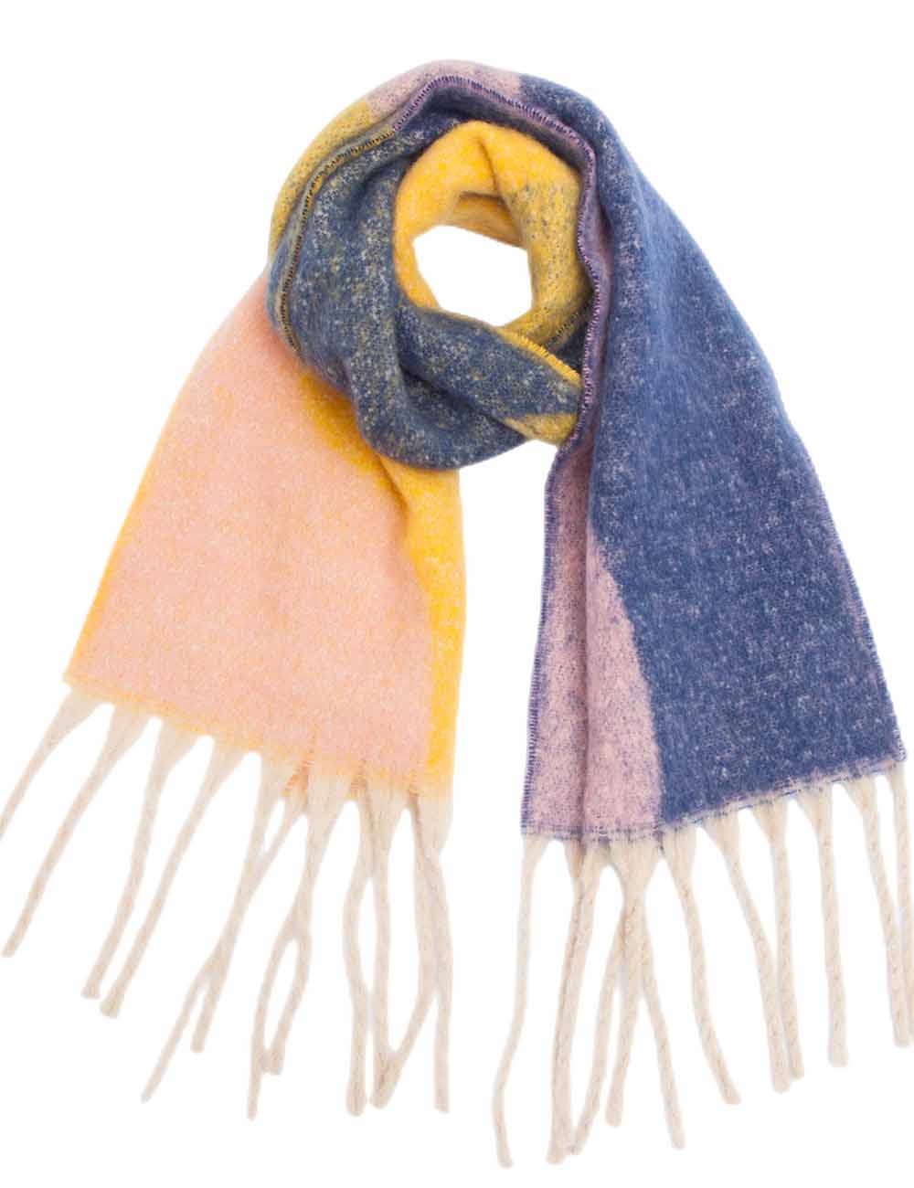 Ladies Loop Yarn Geometric Fringe Knit Scarf