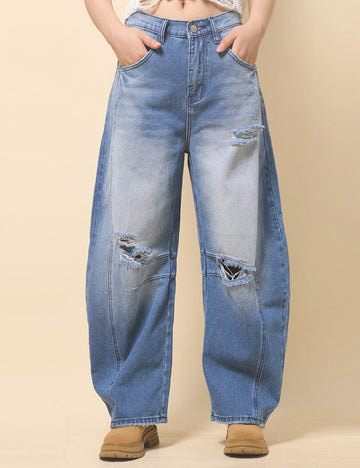 Ladies Mid Rise Barrel Leg Relaxed Jeans SKP522