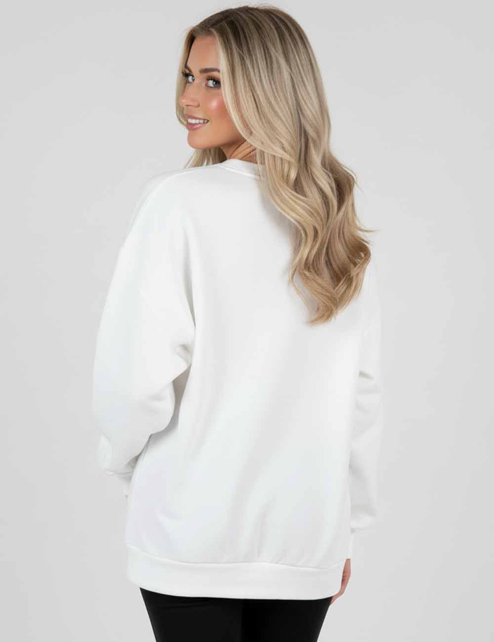 Ladies Round Neck Long Sleeves Sweatshirt Holiday Sequin Bow Top