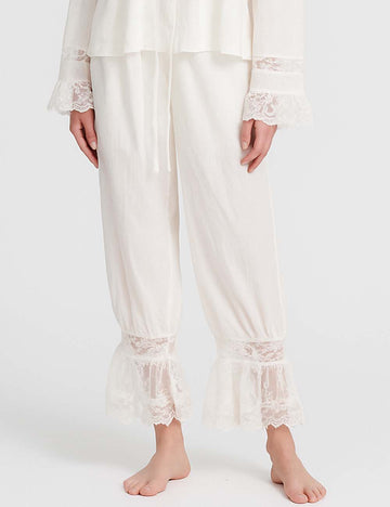 Ladies Lace Panel Elastic Waist Tie Ruched Balloon Pants