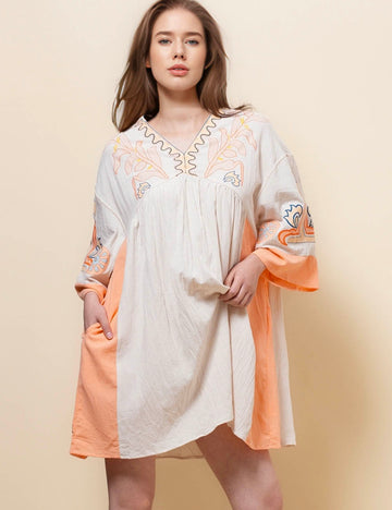 Ladies V-Neck Mid Sleeves Print Free Mini Dress SKD51068