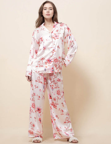 Ladies V-Neck Floral Print Top & Pants Set SKST51306