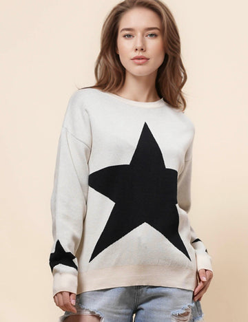 Ladies Round Neck Star Pullover Sweater SKT41046