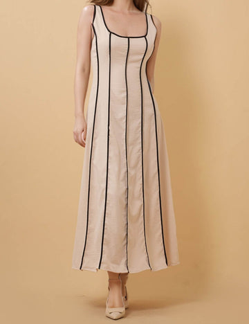 Ladies Round Neck Color Block Sleeveless Midi Dress 8SKD51273