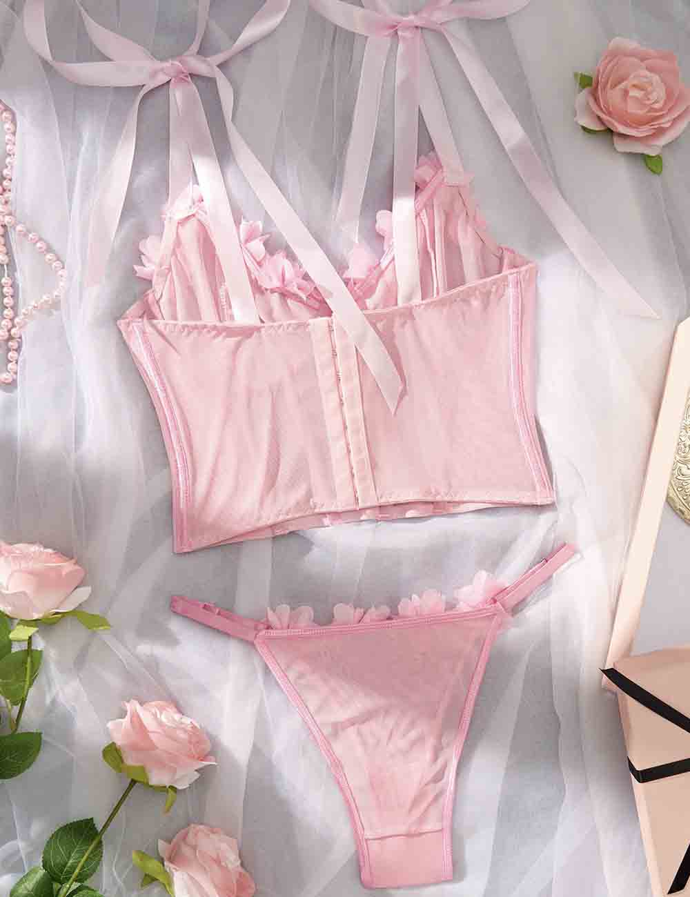 Ladies Floral Splice See Through 2PCS Lingerie Set 8HF4328