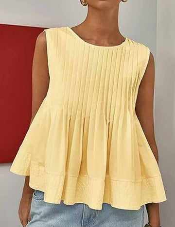 Ladies Solid Color Pleated Sleeveless Tank Top