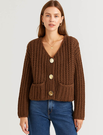 Ladies Trendy Solid Color Chunky Cardigan SKT4637