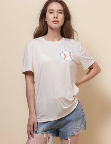 Ladies Round Neck Short Sleeves Print T-Shirt SKT50443