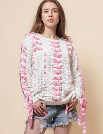Ladies Color Block Ribborn Pullover Sweater SKT41114