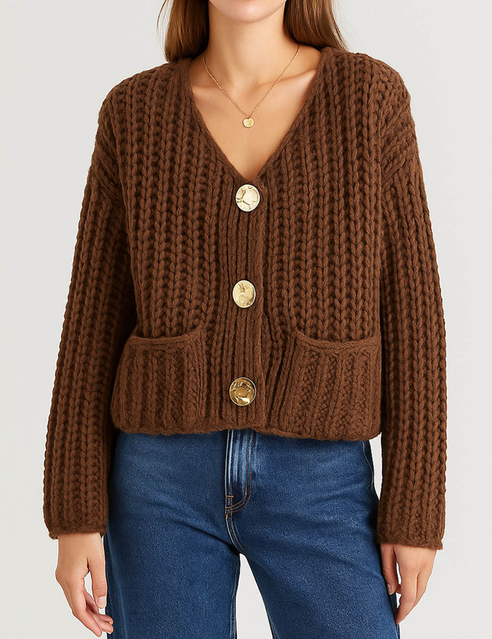 Ladies Trendy Solid Color Chunky Cardigan SKT4637