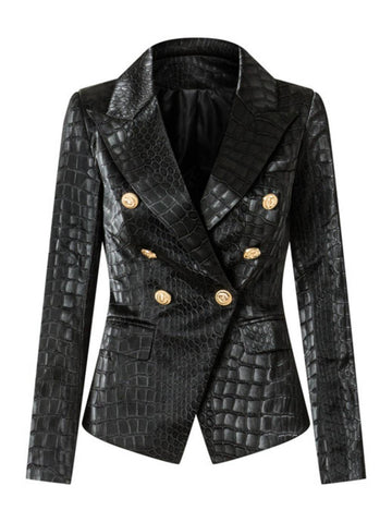 Women Crocodile Look V-Neck Long Sleeves Blazer SKT51028