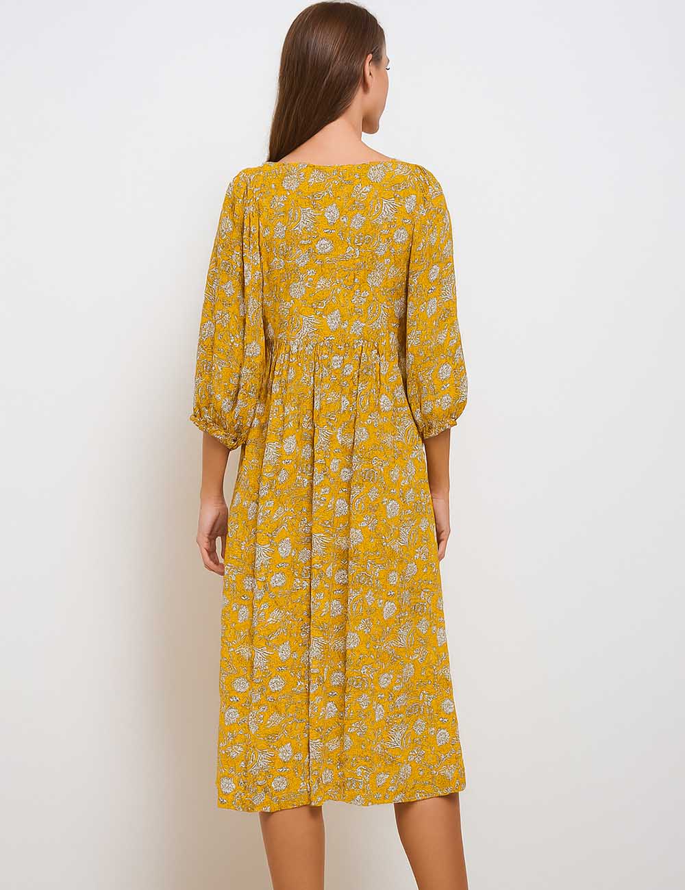 Ladies Floral Print Tie Neckline Maxi Dress