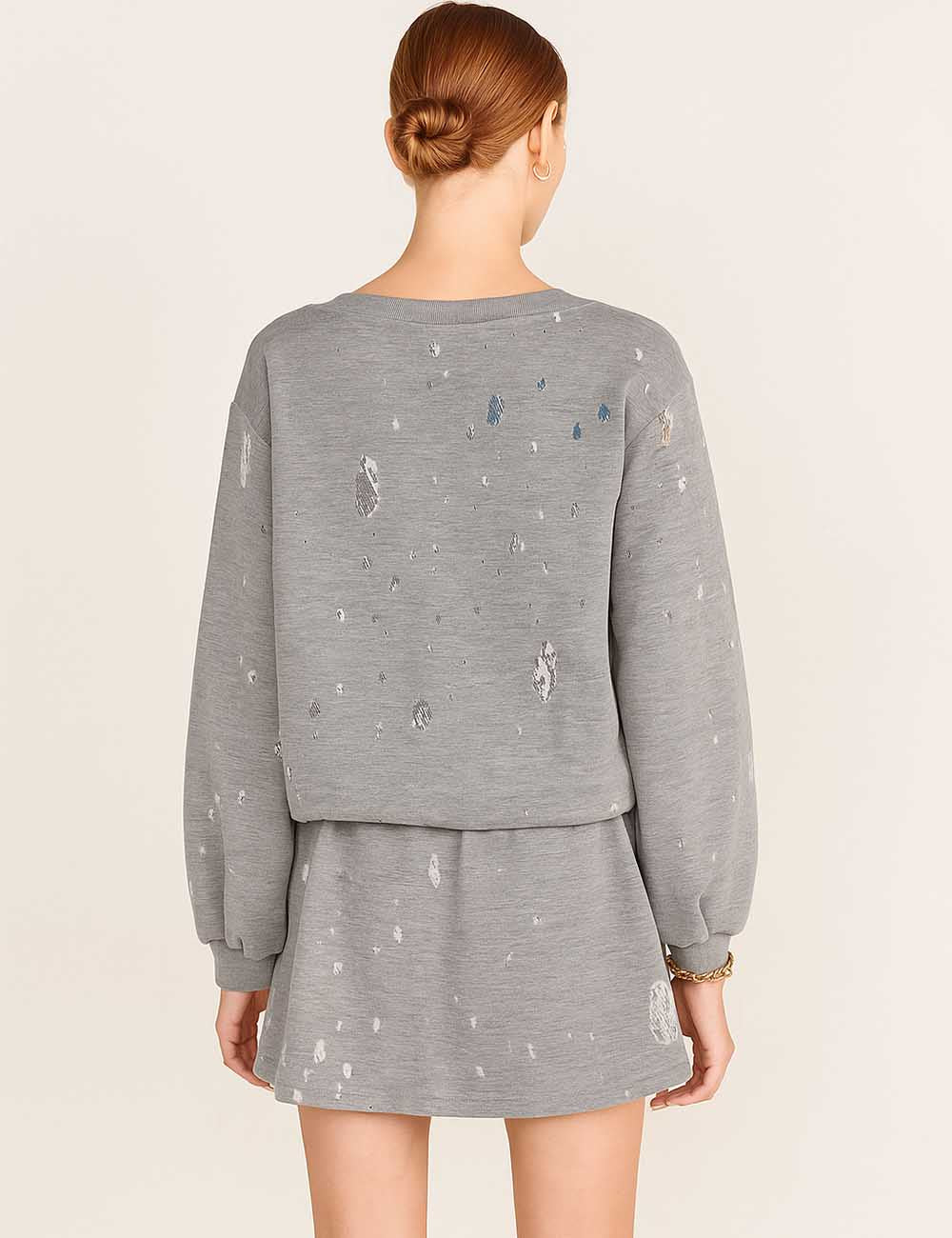 Ladies Lace Details Pullover Sweatshirt Skirt 2PCS Set