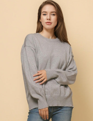 Ladies Drop Shoulder Round Neck Pullover Sweater SKT4782