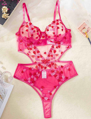 Ladies Heart Embroidery See Through Teddy 8HF4305