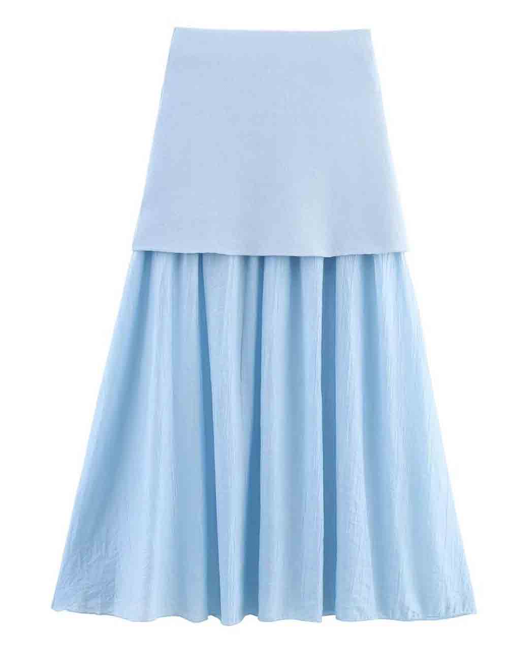 Ladies Solid Color Pleated Knit Maxi Skirt