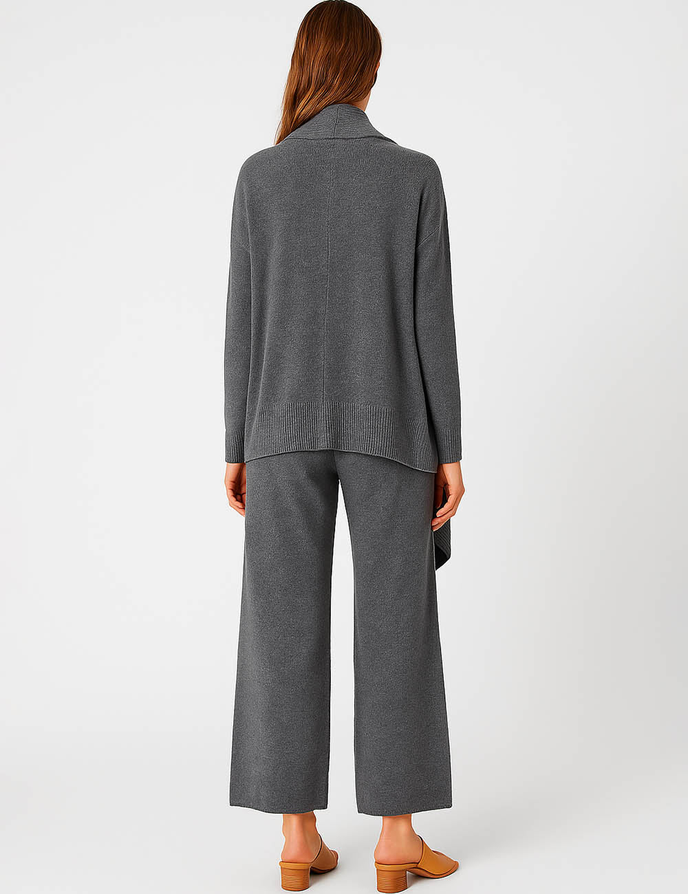 Ladies Solid Color Knit Vest & Cardigan & Pants Sweater 3PCS Set